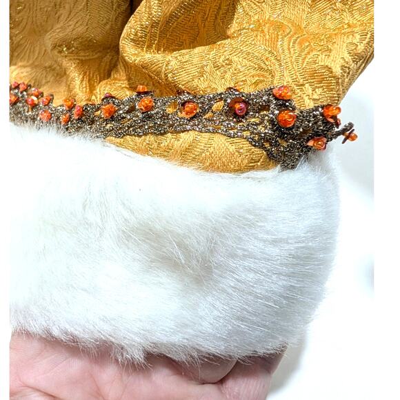 Gold Victorian Santa Standing 16.5" Bag of Gifts Staff Boots Orange Beaded Trim - Picture 16 of 16